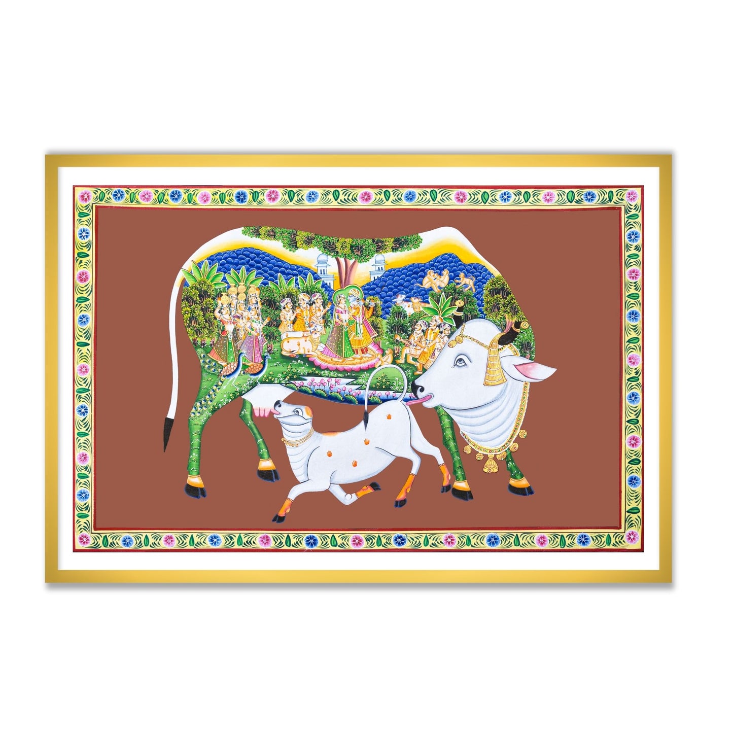 Kamdhenu Cow Sacred Pichwai Art for Prosperity & Divinity