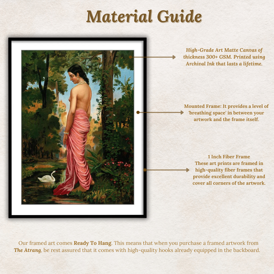 Semi-clothed woman by a river bank called Varini by Raja Ravi Varma Wall Art for Decor