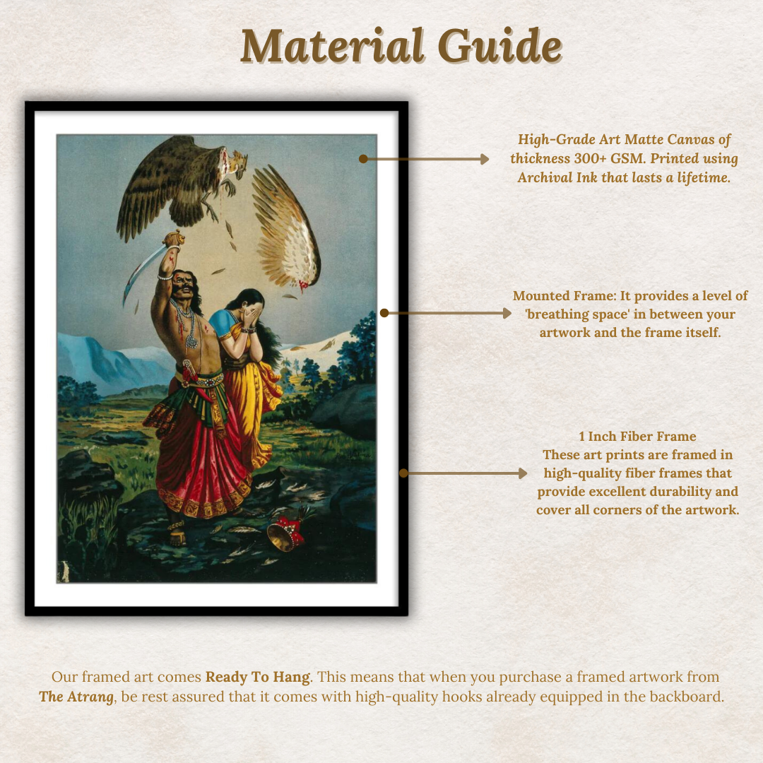 Ravana slaughtering Jatayu the vulture, while an abducted Sita looks away in horror by Raja Ravi Varma Wall Art