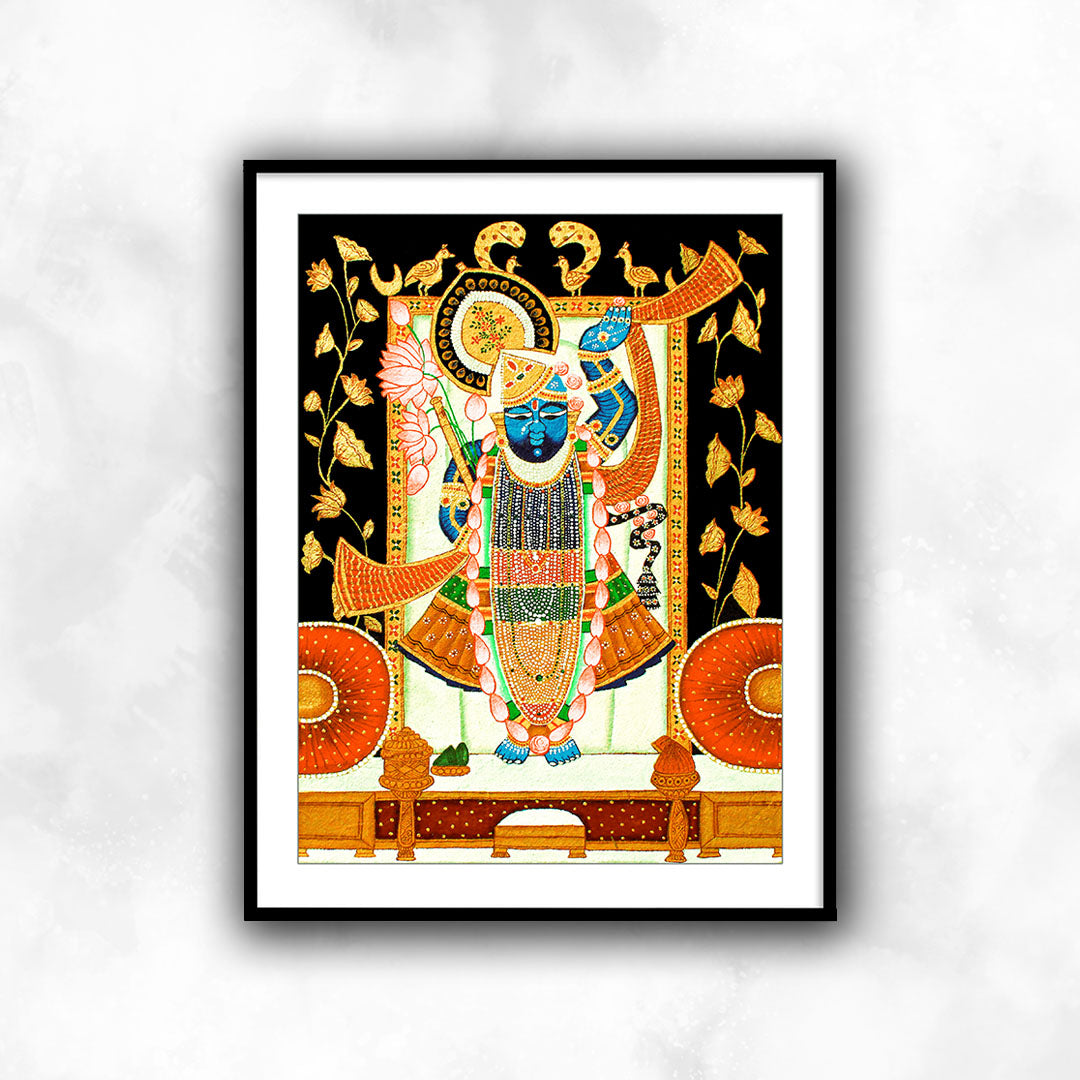 Antique Shreenath Ji Pichwai Painting | Shri Krishna Framed Art Painting Home Decor - The Atrang