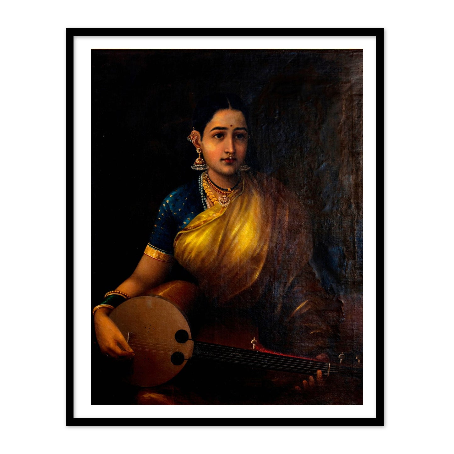 Tamil Lady Playing Swarbat by Raja Ravi Varma | Wall Art Painting