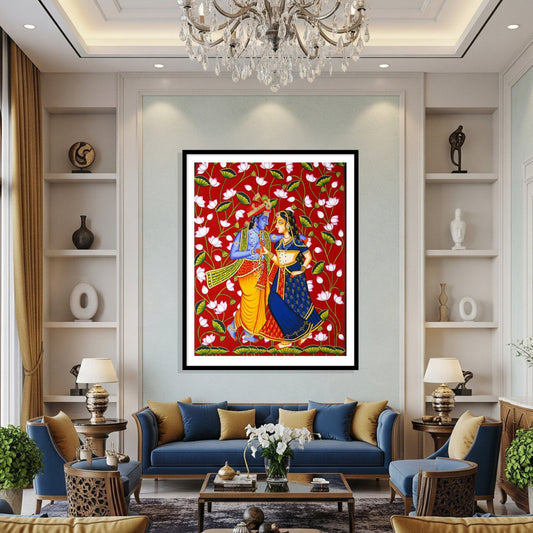 Radha Krishna on Lotus Talai | Indian Art for Wall Decor Paintings for Beautiful Homes