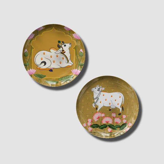 Pichwai Cow Wall Plates (Set of 2) for Spiritual Spaces by The Atrang