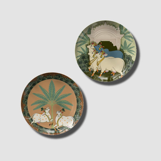 Serene Cows of Pichwai Wall Plates (Set of 2) by The Atrang