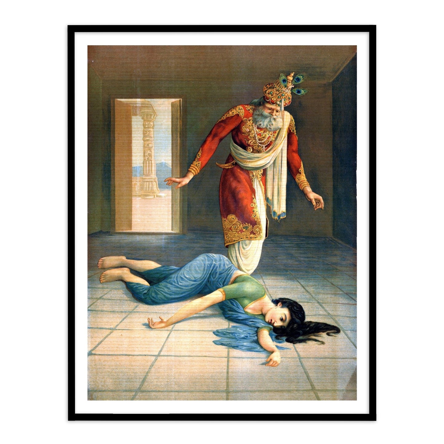 Kaikeyi demands that Dasharatha banish Rama from Ayodhya by Raja Ravi Varma Wall Art Painting for Indian Homes