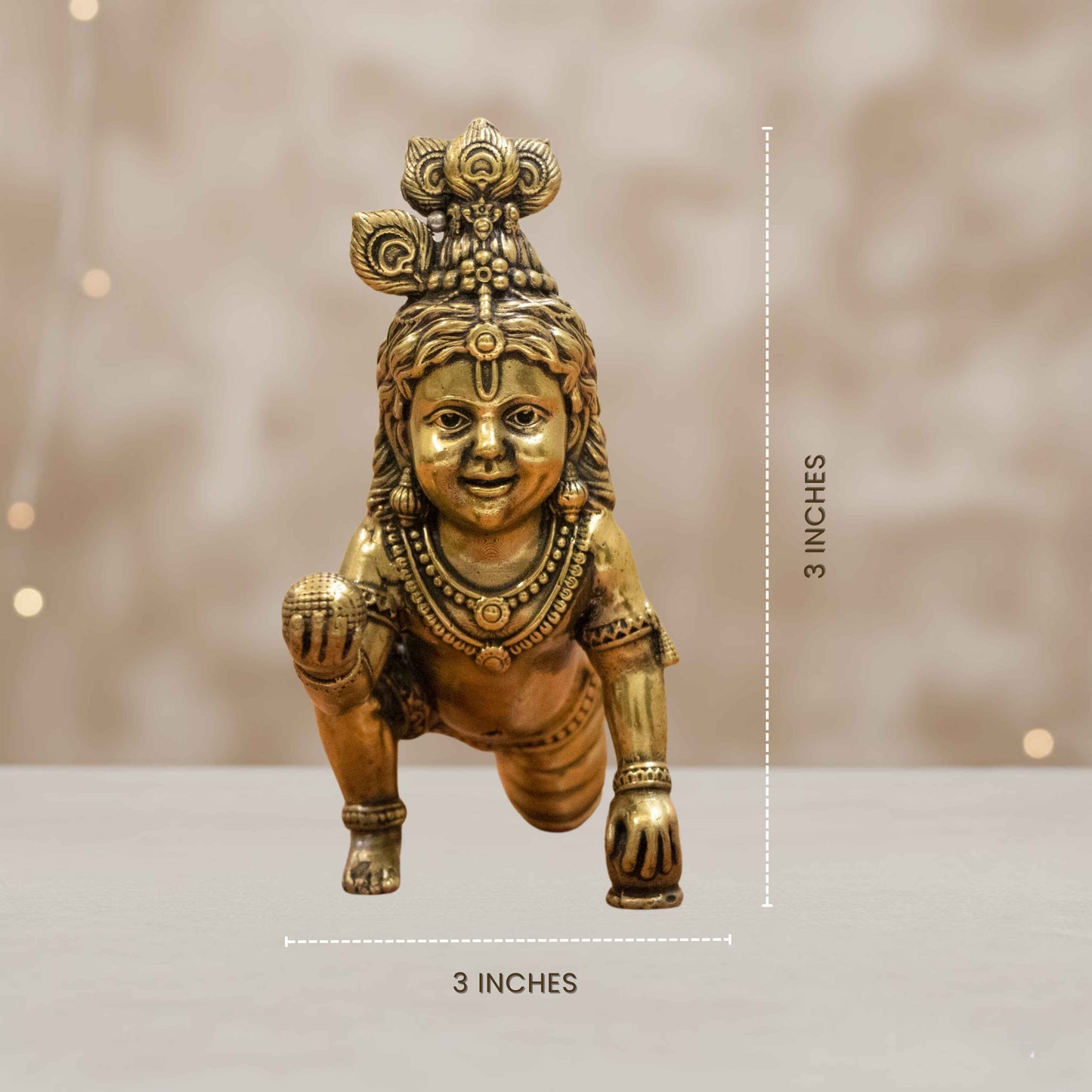 Handcrafted Brass Bal Gopal Idol | Lord Krishna Statue for Prosperity & Positivity - 3 Inch