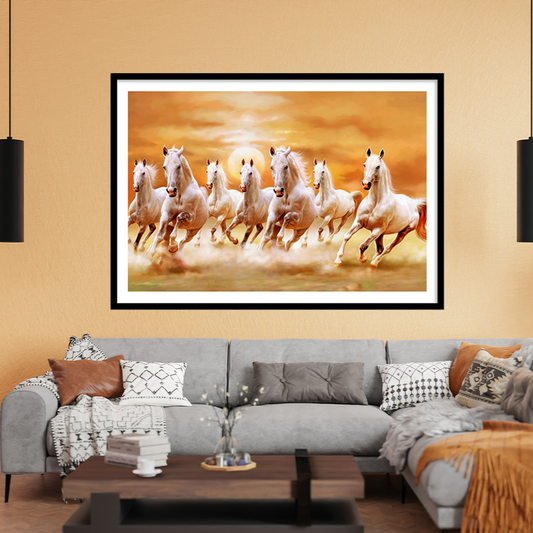 Seven Horses with the Rising Sun Vastu Painting for Home Wall Decor
