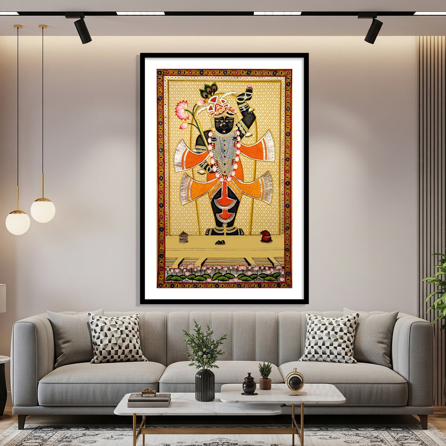 Vintage shreenathji pichwai wall art for home decor