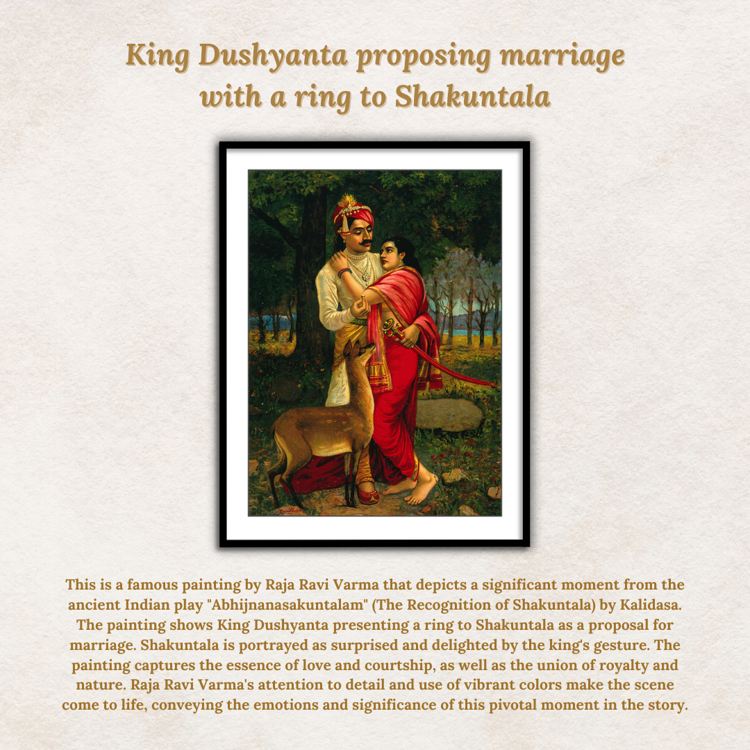 King Dushyanta proposing marriage with a ring to Shakuntala by Raja Ravi Varma Wall Art