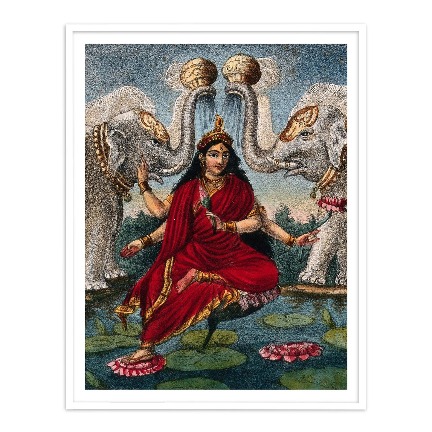 Gajalakshmi, Goddess of Fortune Framed Wall Art Painting for Home Decor