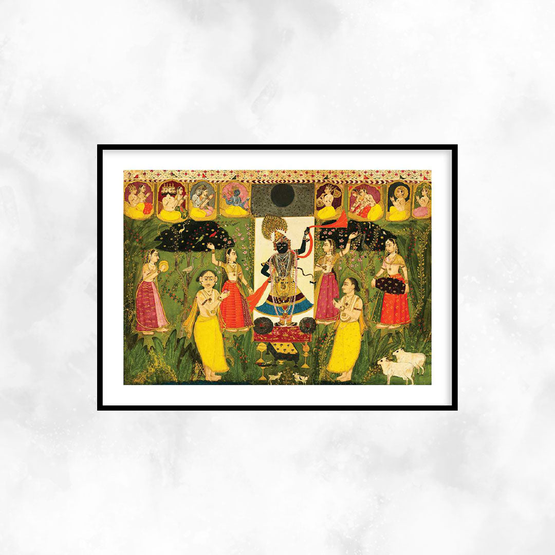 Worship of Shri Nathji | Shreenath ji Framed Wall Art - The Atrang