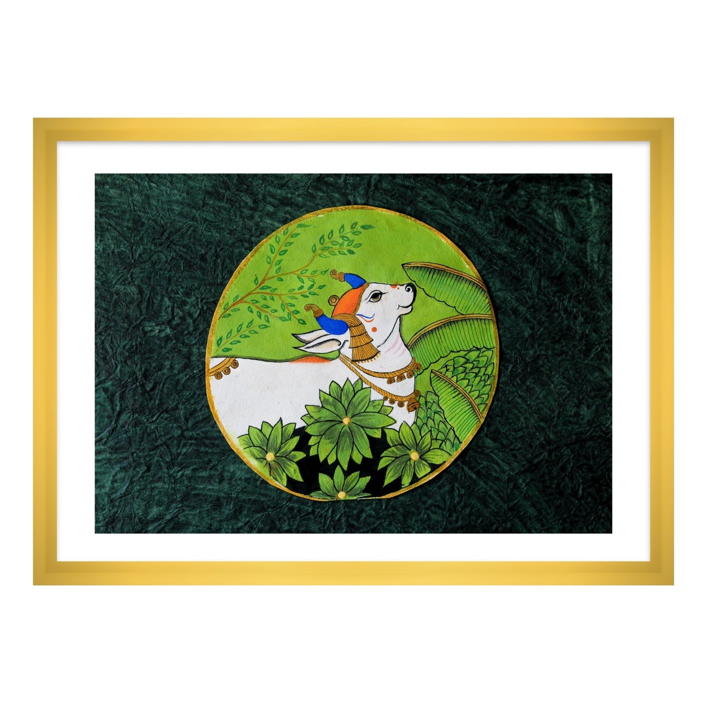 Nandi: Serene in Green Pichwai Art for Home Decor - The Atrang