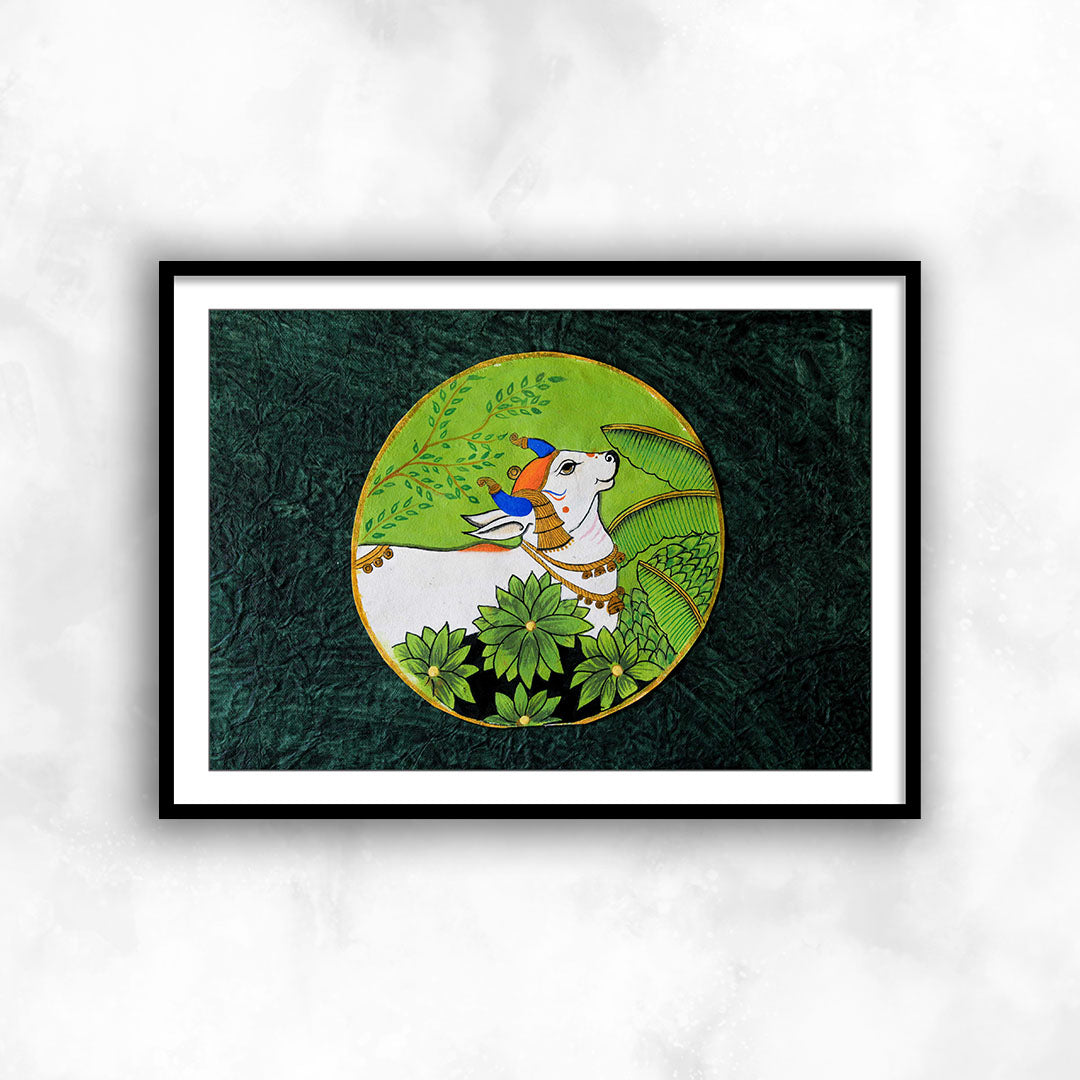 Nandi: Serene in Green Pichwai Art for Home Decor - The Atrang
