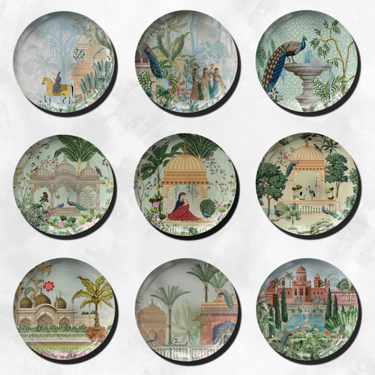 Mughal Inspired (Set of 9) Indian Wall Decor Plates I