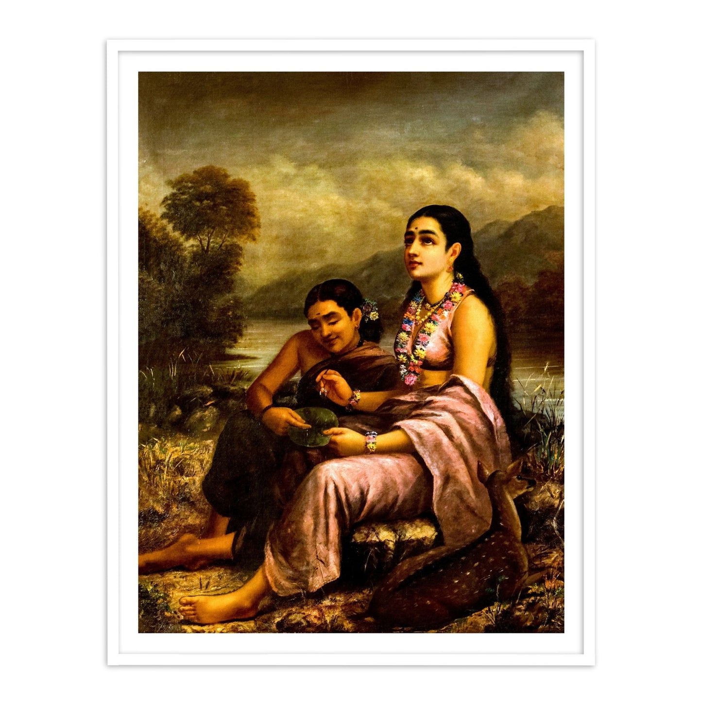 Shakuntala's love letter to King Dushyanta on a Lotus leaf by Raja Ravi Varma Wall Art for Home Decor