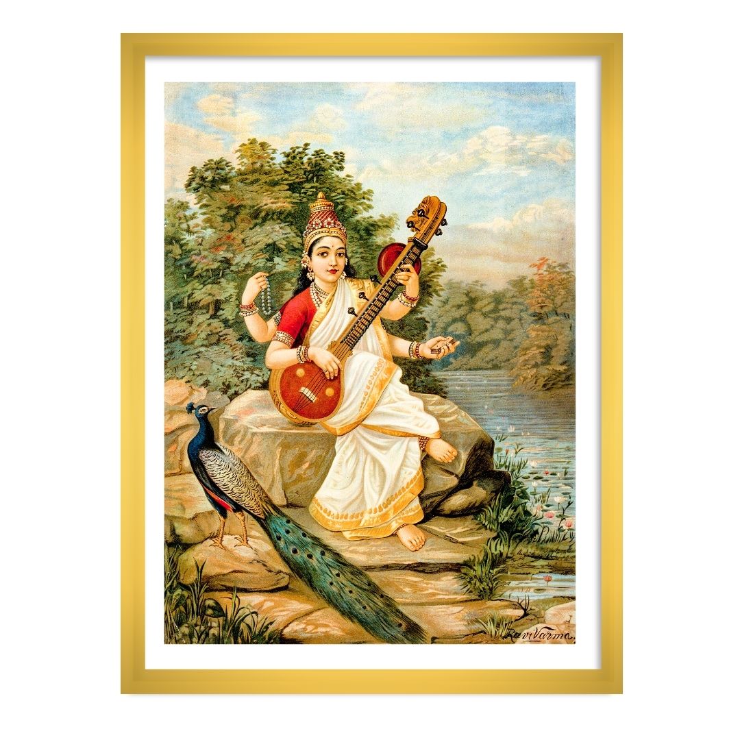 Goddess Saraswati by Raja Ravi Varma | Wall Art Painting