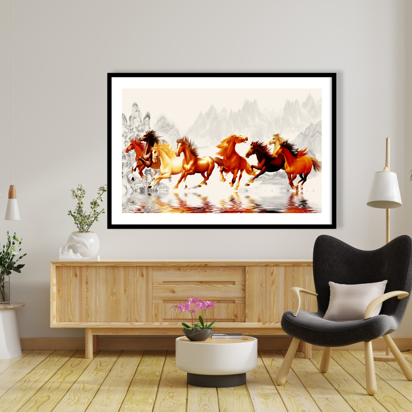 Beautiful 8 Horses Vastu Painting for Home Wall Decor