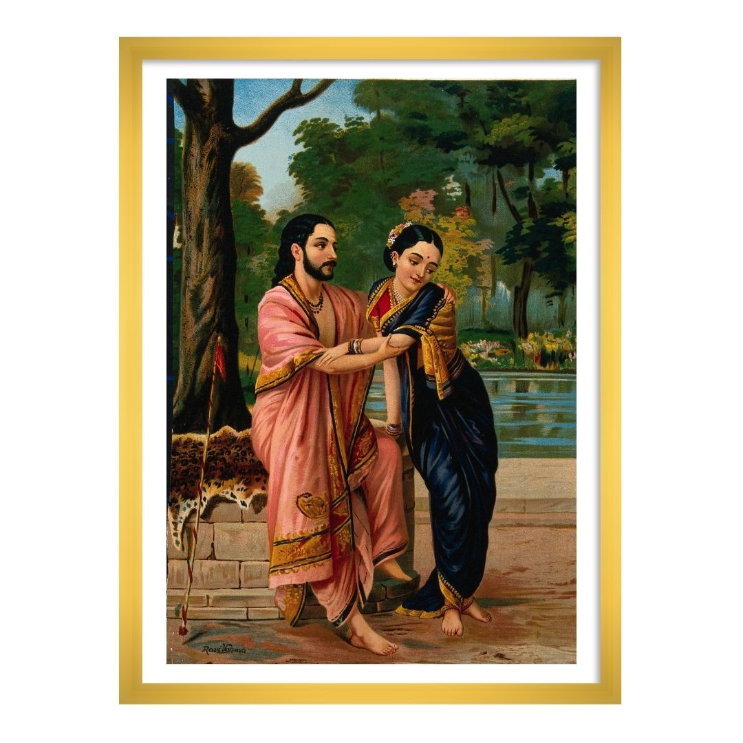 Arjuna in disguise a dancing teacher wooing Subhadra by Raja Ravi Varma | Wall Art Painting