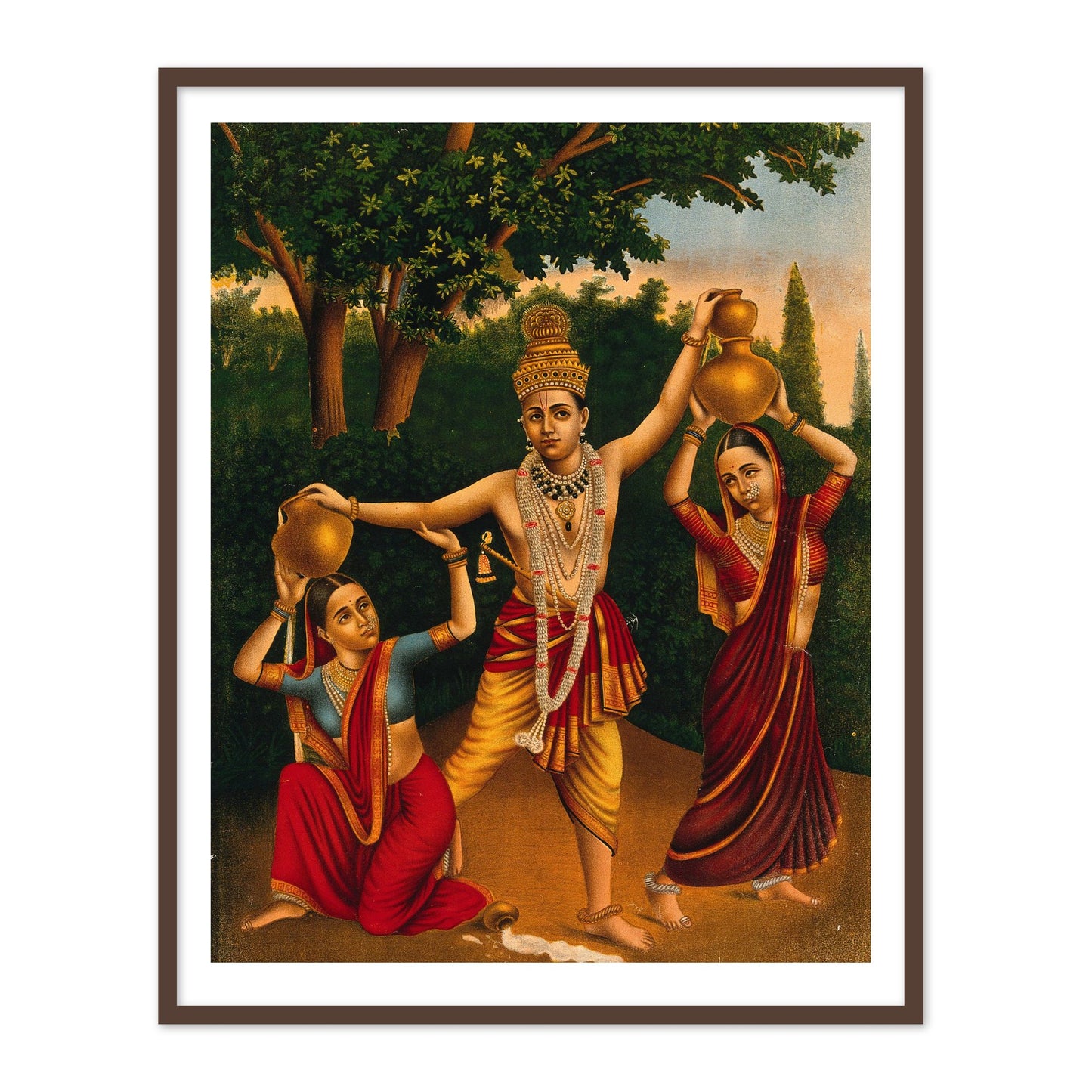 Krishna Spilling the Milkmaids' Pots by Raja Ravi Varma Wall Art