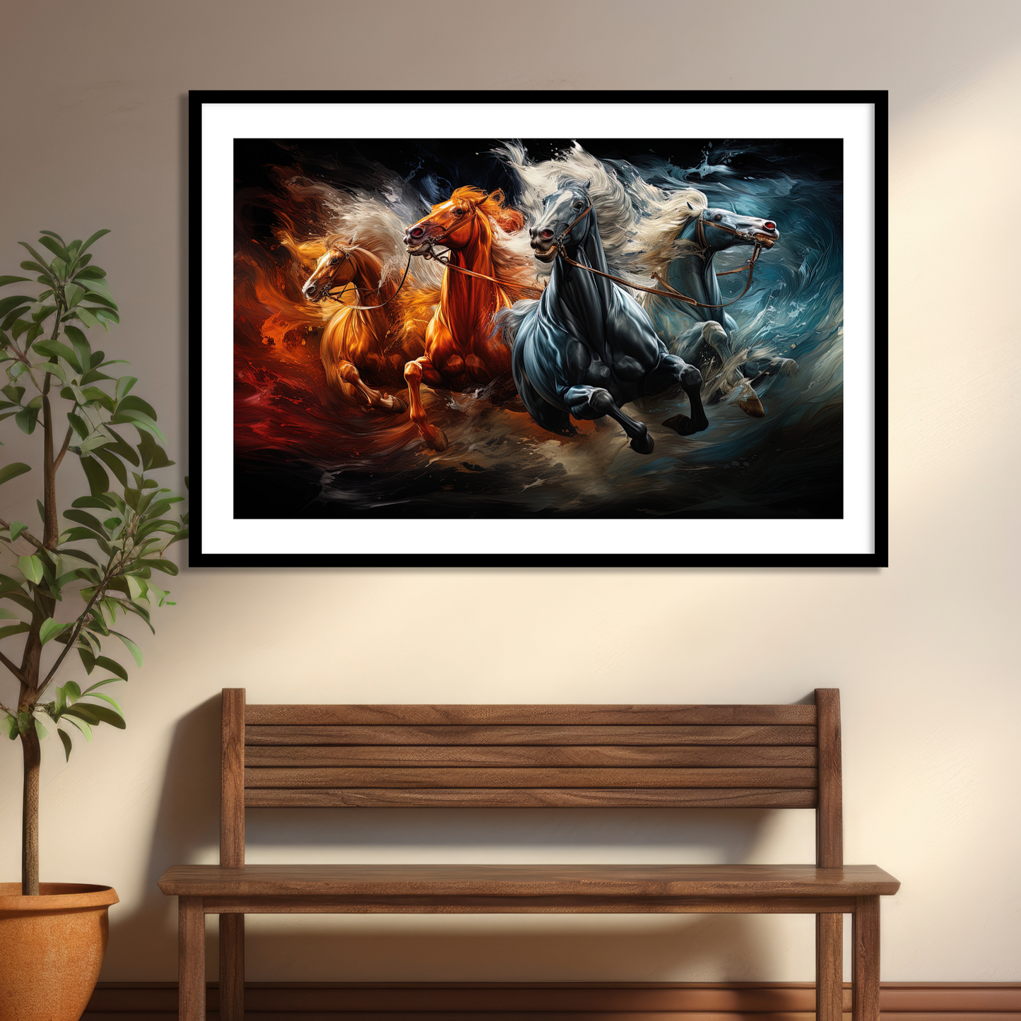 4 Powerful Horses Vastu Painting for Home Wall Decor