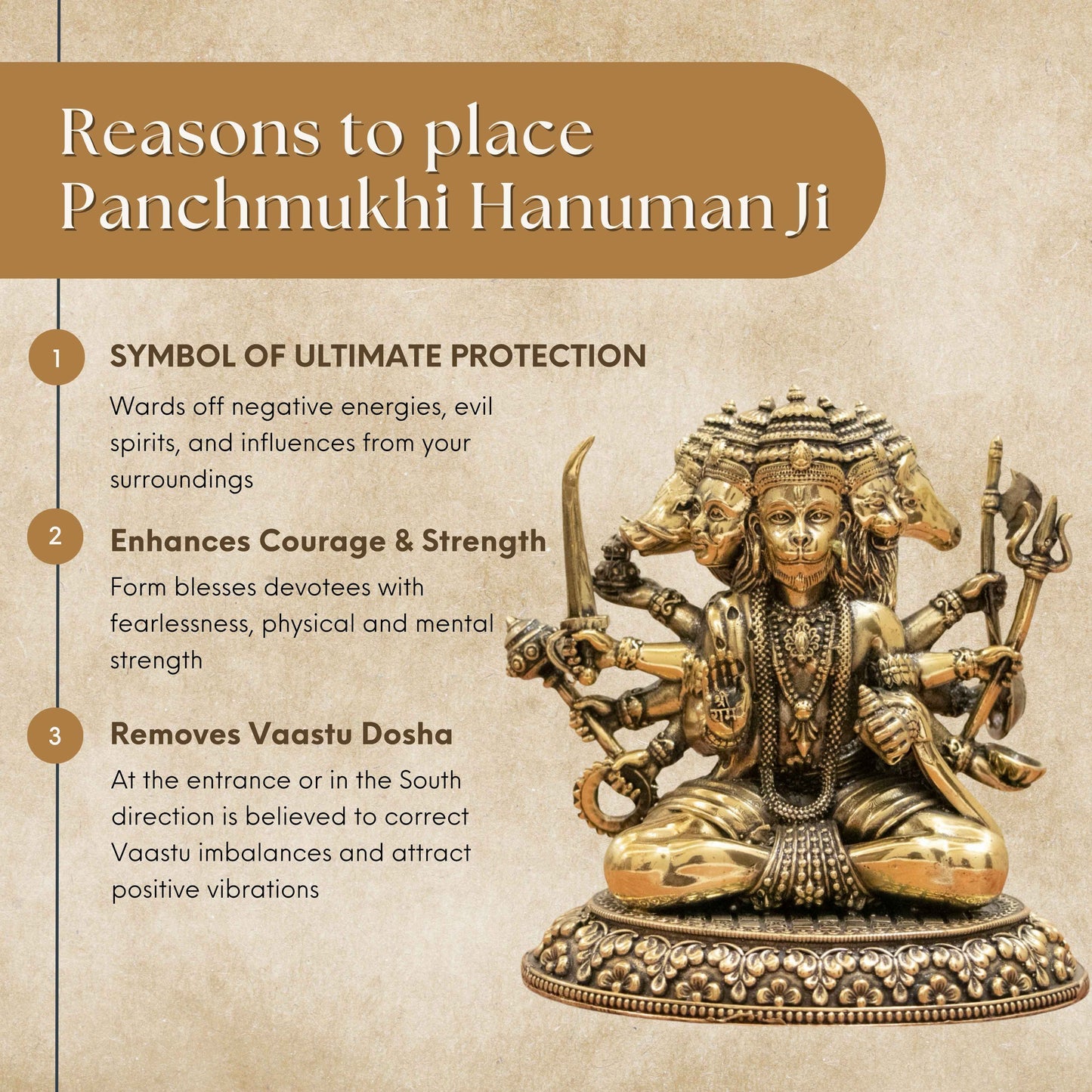 Pure Brass Panchmukhi Hanuman Murti | Lord Hanuman Idol for Protection, Courage & Positivity - 3 Inch
