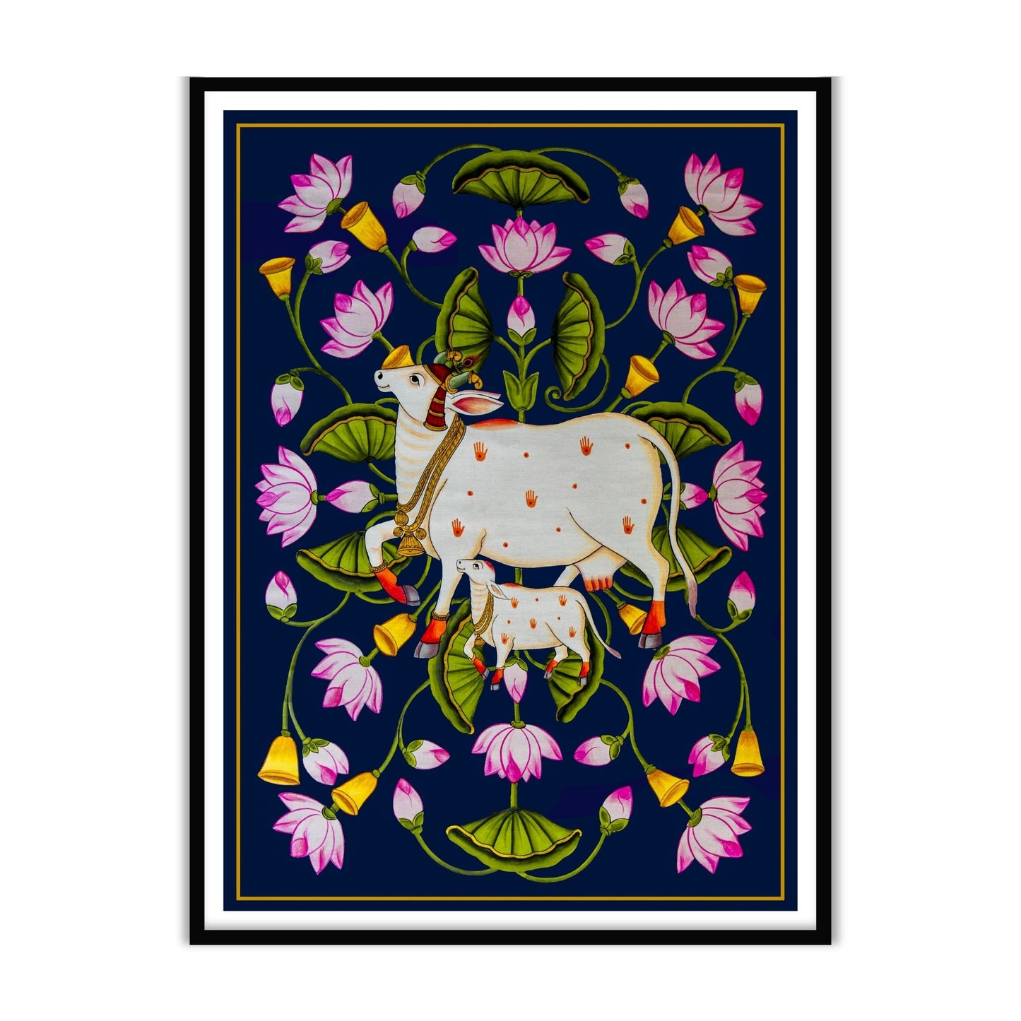 Kamdhenu cow and calf pichwai vastu art for home decor
