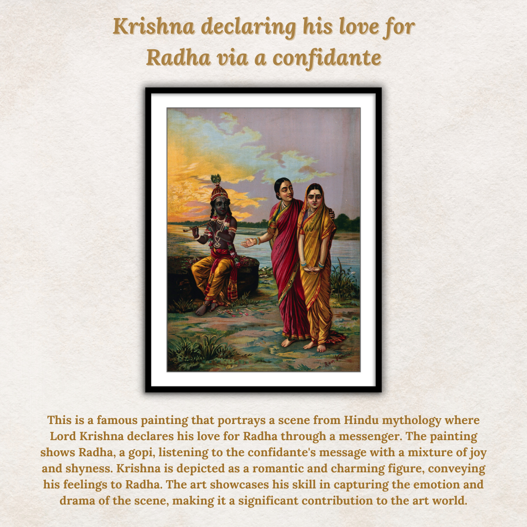 Krishna declaring his love for Radha via a confidante by Raja Ravi Varma Wall Painting for Decor