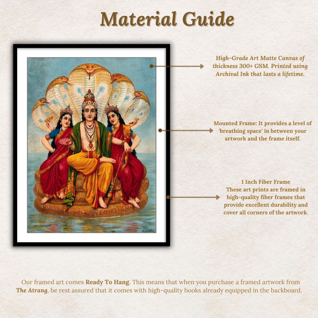 Vishnu flanked by two wives resting on Shesa by Raja Ravi Varma Wall Art