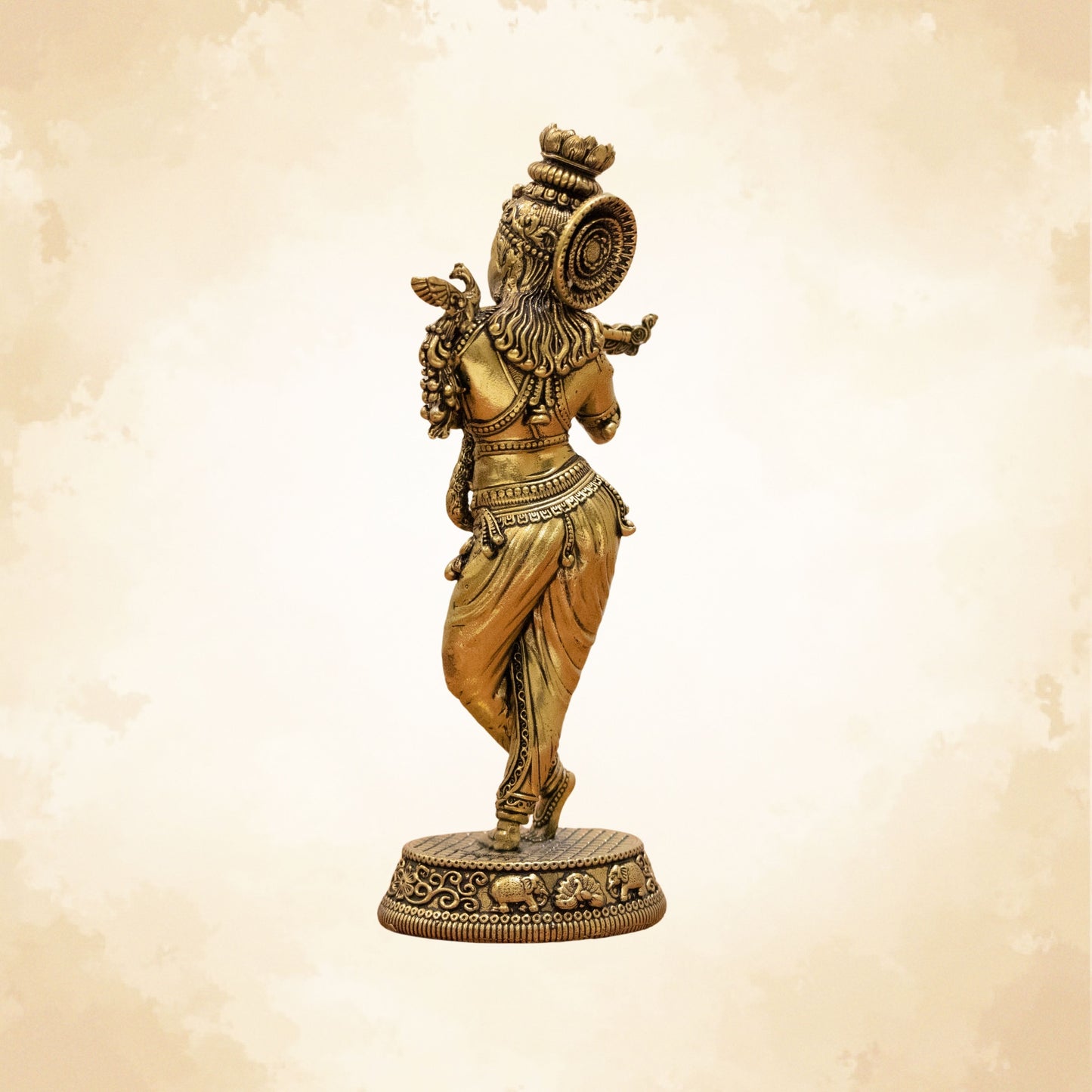 Pure Brass Divine Lord Krishna Brass Statue – Murli Manohar with Peacock for Peace & Positivity - 6 Inches
