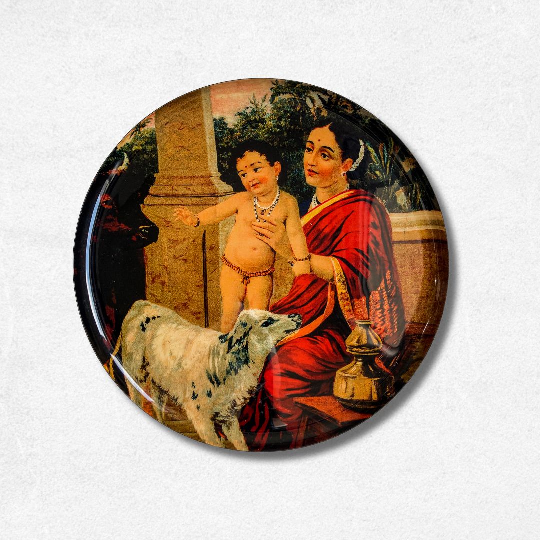 Yashoda & Krishna by Raja Ravi Varma Premium Steel Wall Plates