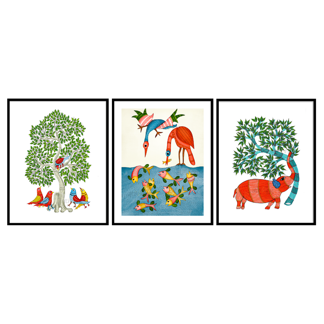 Set of 3- Gond Art II