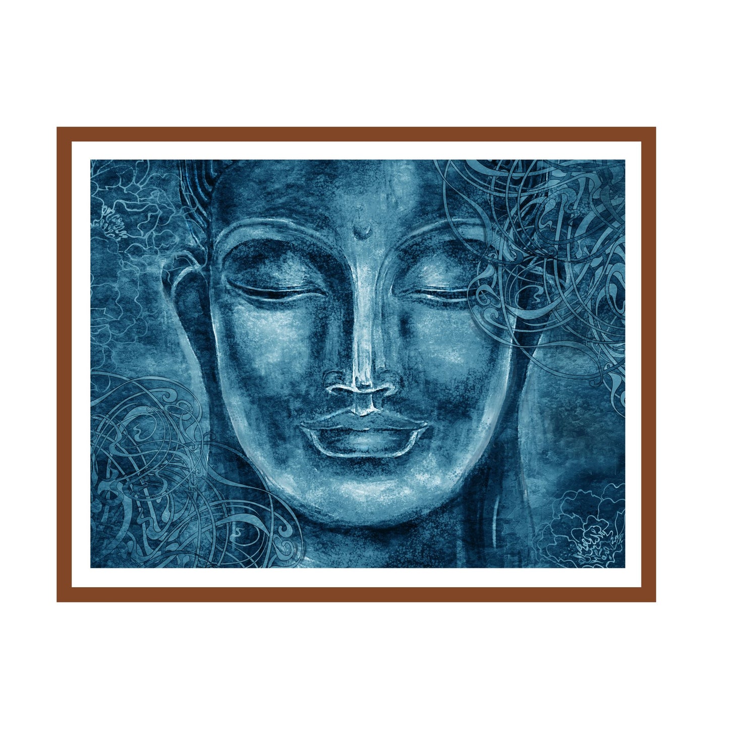Blue Buddha Face Modern Spiritual Wall Art for Home Decor