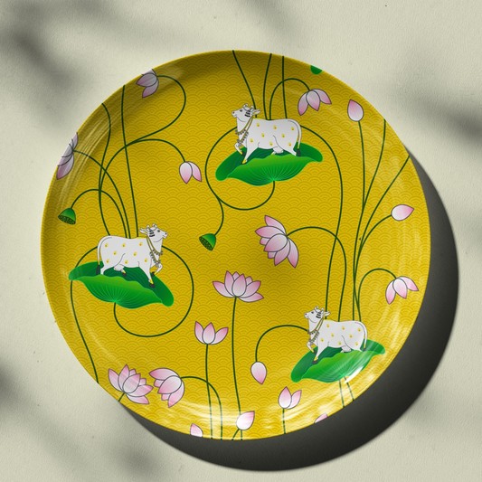 Beautiful Glory Pichwai Cow Decor Plate for Home Decor
