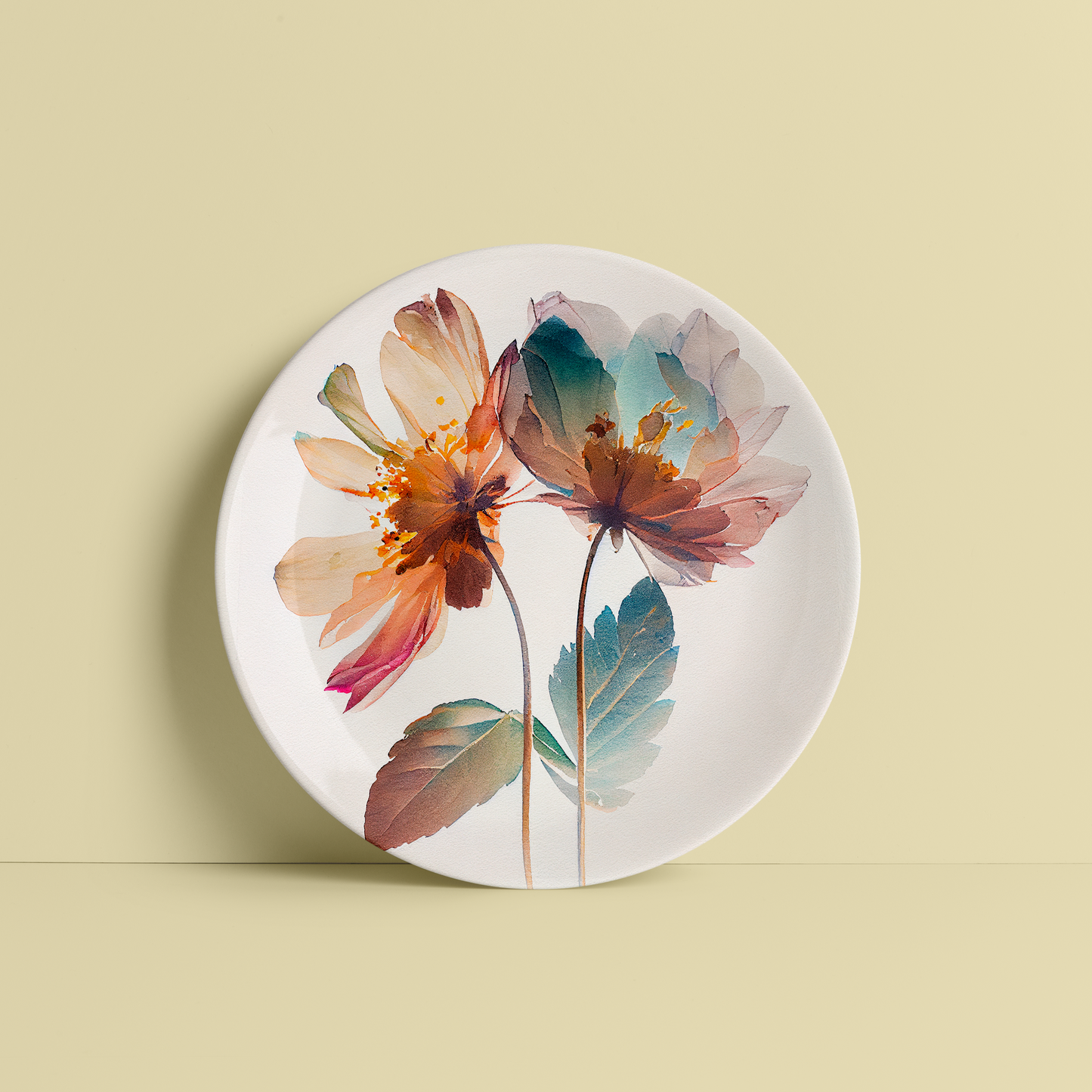 Abstract Watercolor Flower Ceramic Plate for Home Wall Decor
