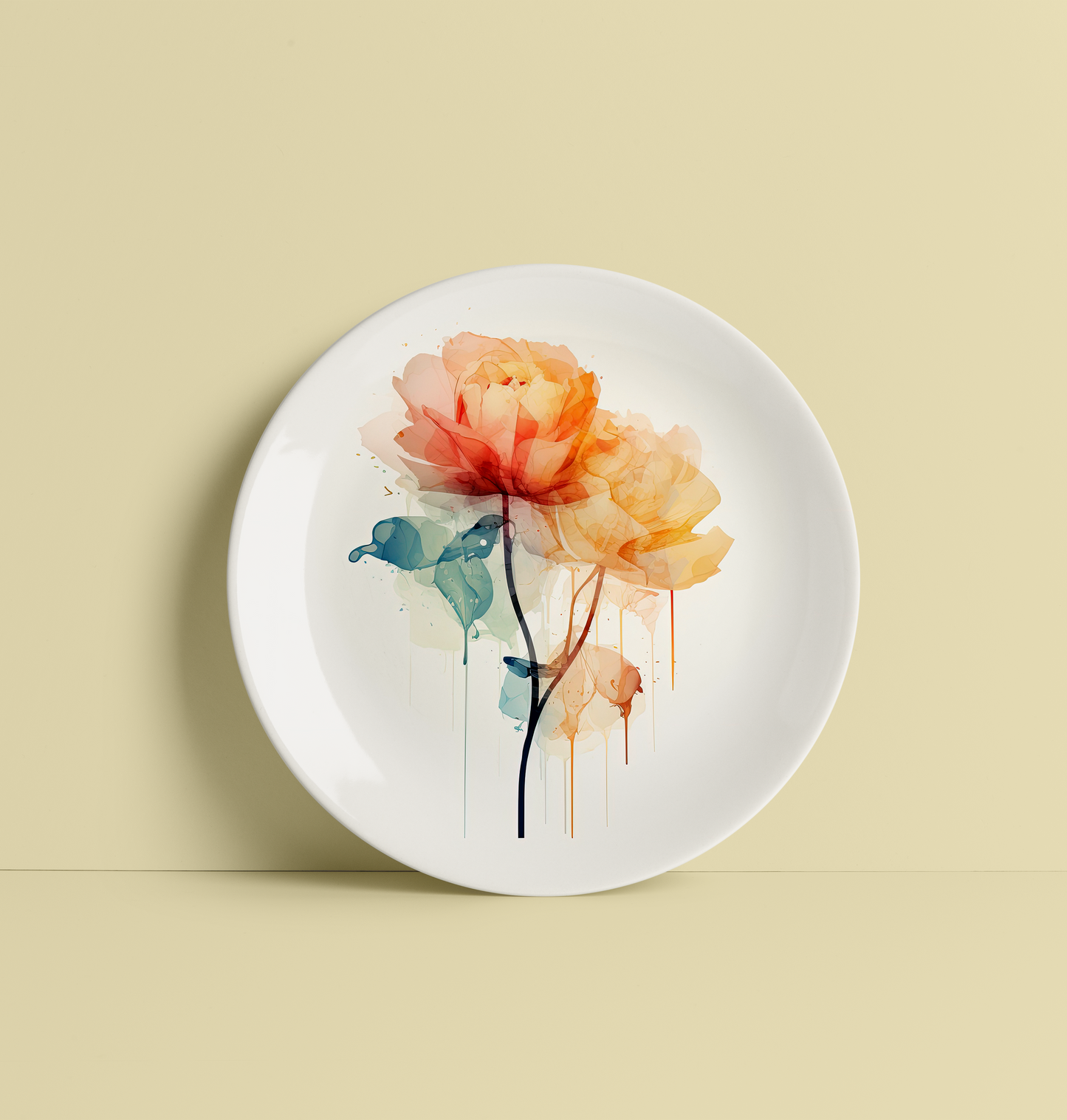 Abstract Watercolor Flower Decorative Wall Plate for Home Decor