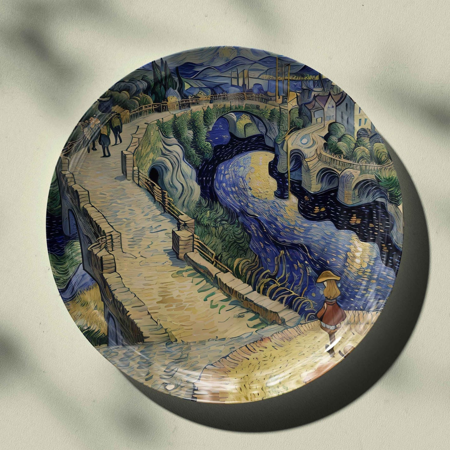 Blue Tones Starry Night Landscape Ceramic Plate for Home Wall Decor