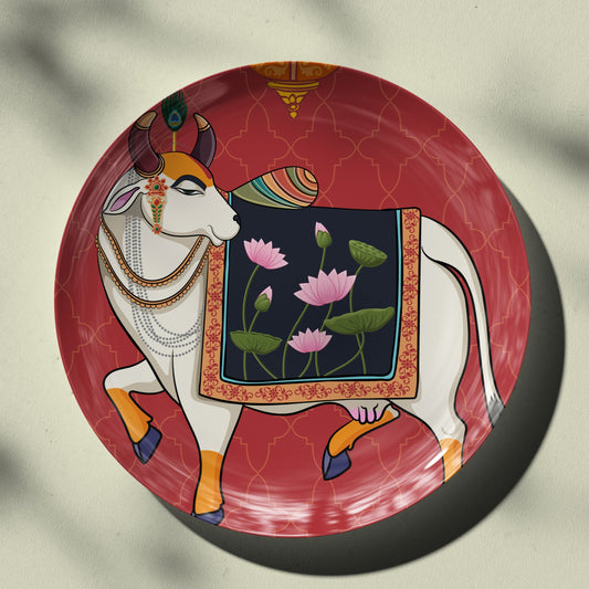 Kamdhenu Pichwai Cow Decor Plate for Home Decor