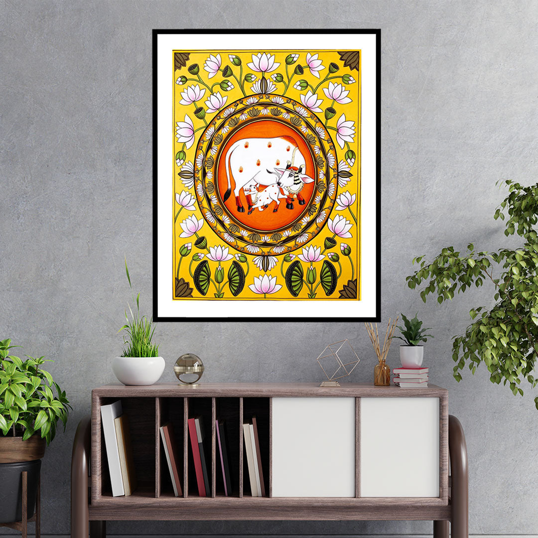 Lotus Pichwai Cow Painting | Indian Art for Home decor Wall Painting