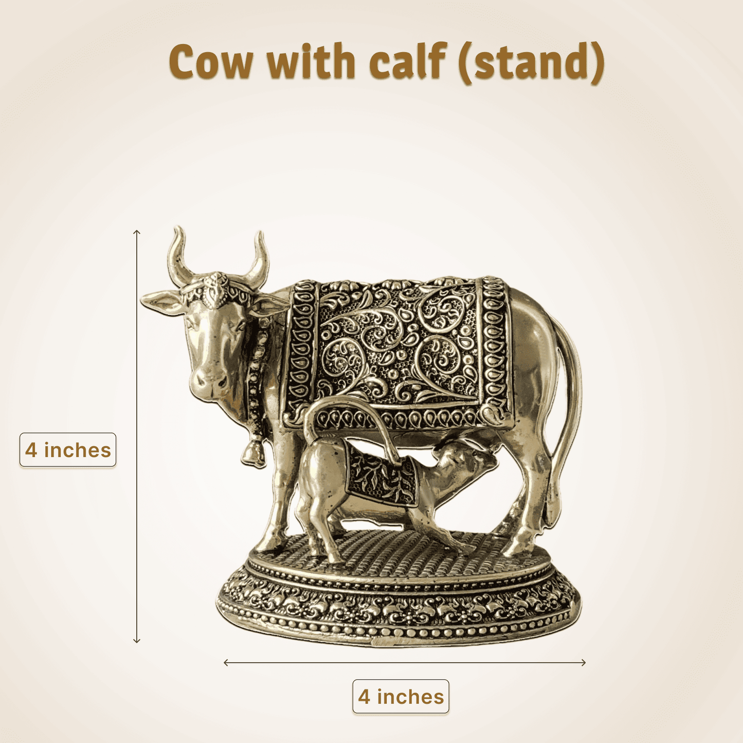 Sacred Brass Kamdhenu Idol With Stand - For Vastu & Wealth