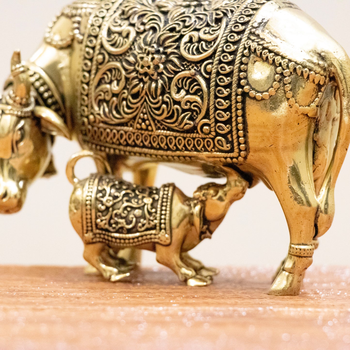 Divine Cow and Calf Brass Idol – Decor for Home Temple - 3 Inches