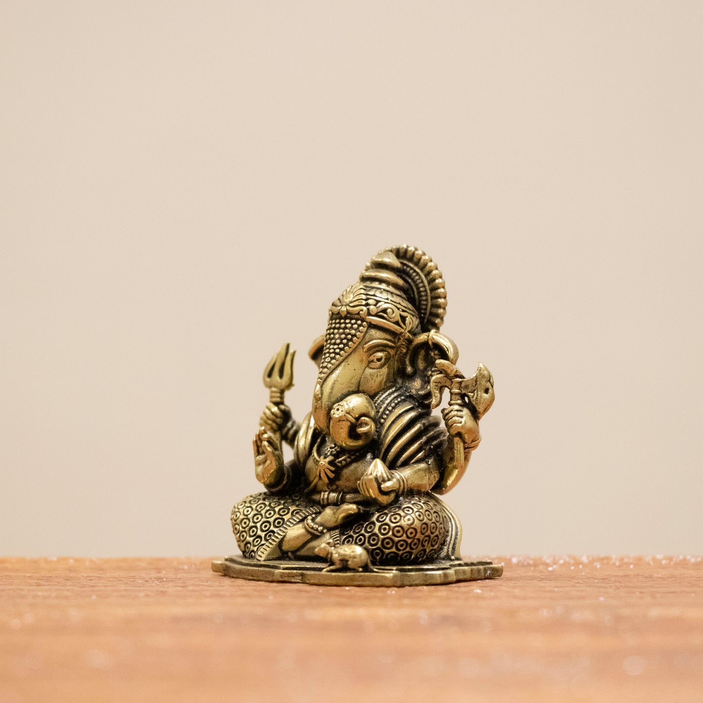 Lord Ganesha Brass Idol (Left Trunk) – Symbol of Wisdom, Prosperity & New Beginnings - 4 Inch