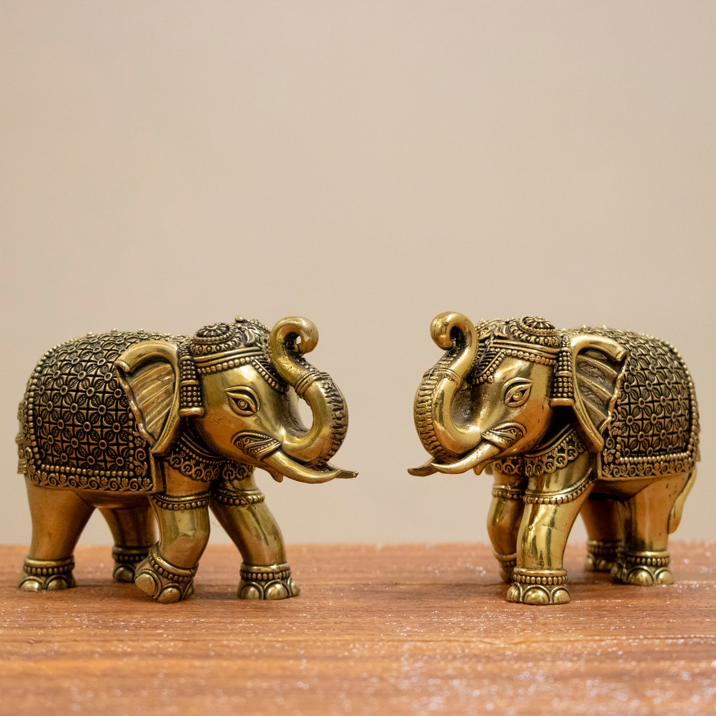 Brass Elephant Statue Pair | Handcrafted Elephant Idols for Home & Office Vastu Decor - 2 Inch