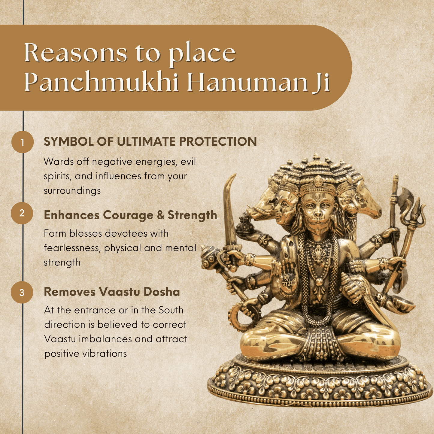 Pure Brass Panchmukhi Hanuman Murti | Lord Hanuman Idol for Protection, Courage & Positivity - 5 Inch