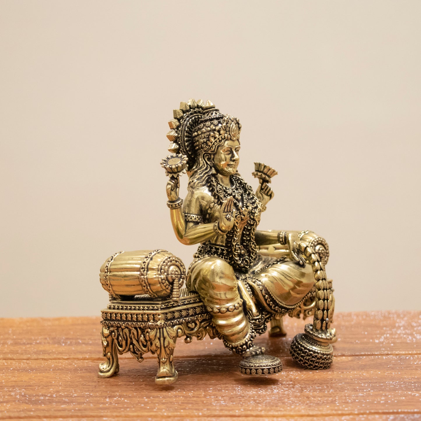Handcrafted Brass Laxmi Ji on Royal Singhasan