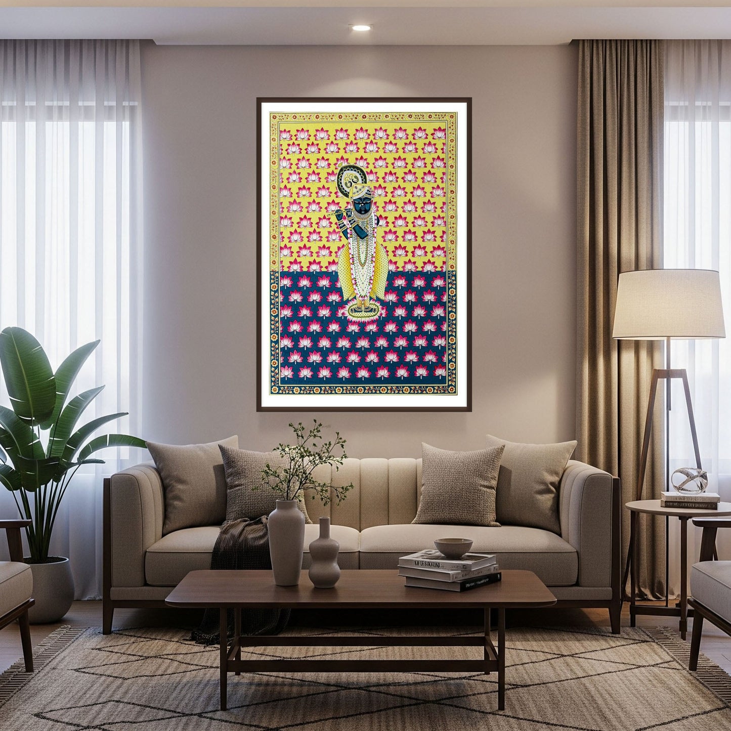 Shreenathji Pichwai Frame in Living Room for Home Decor by The Atrang