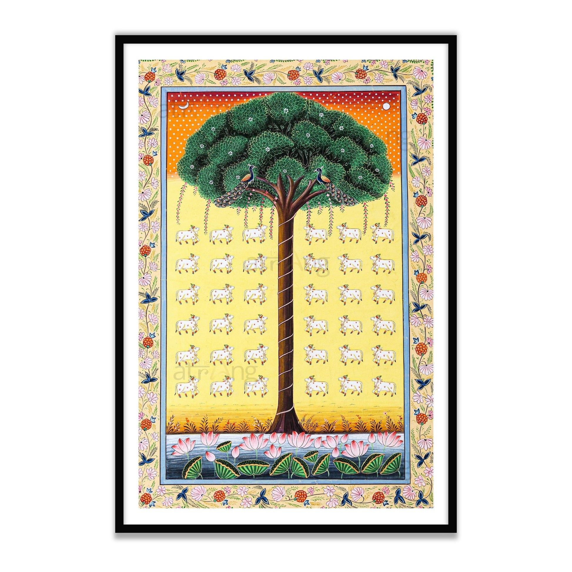 Buy Online Pichwai Tree of Life Pichwai Painting | Phad Indian Art for Wall Decor in Black Frame by The Atrang