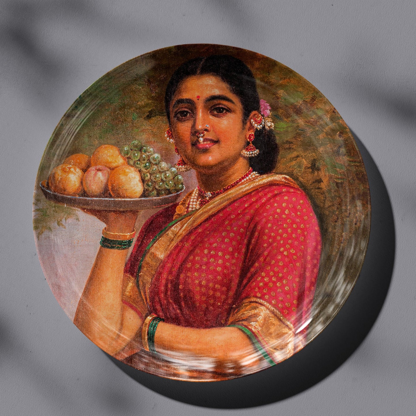 Madri or the Maharashtrian Lady with Fruit by Ravi Varma Ceramic Plate for Home Decor