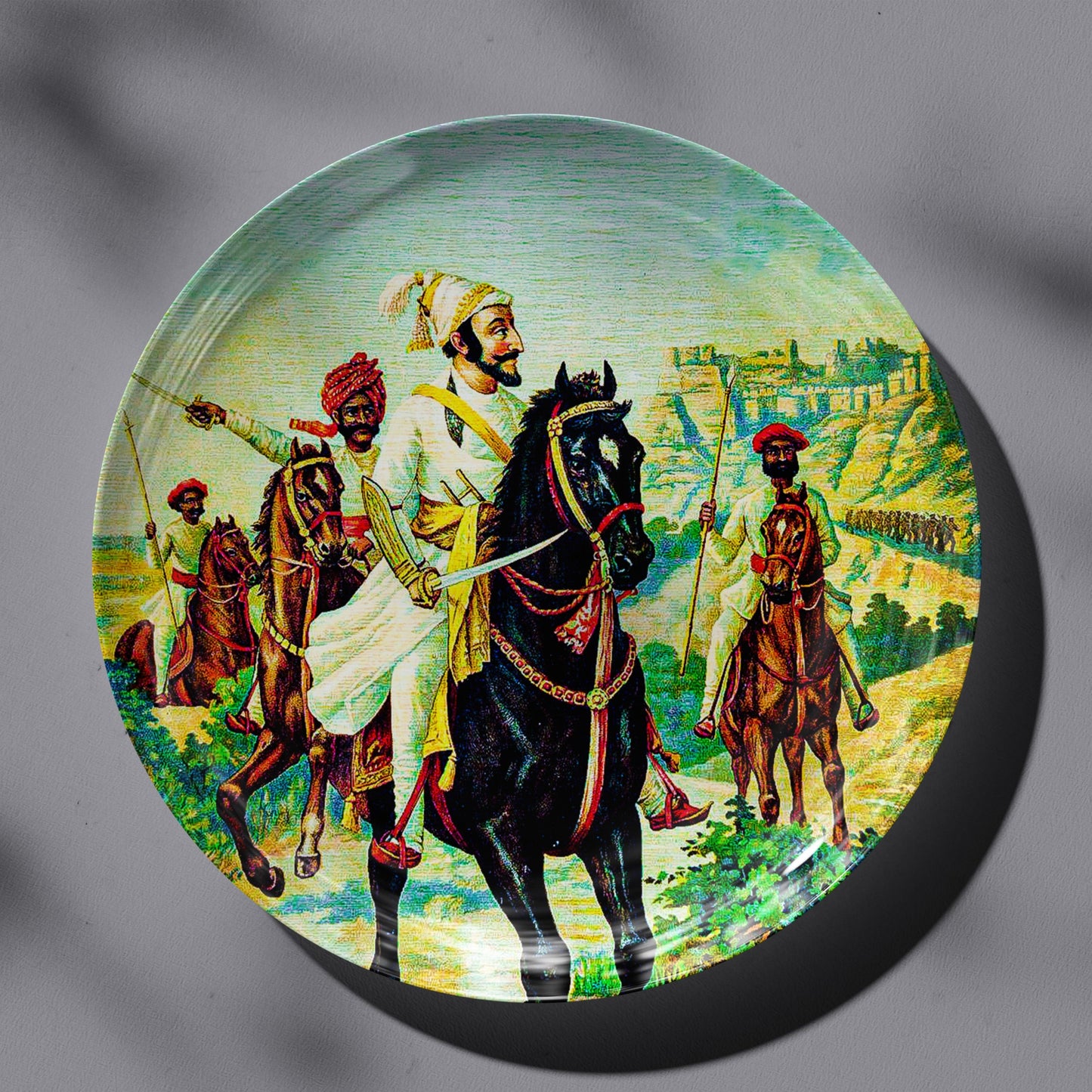 Chattrapati Shivaji Maharaj with Sant Tukaram by Ravi Varma Ceramic Plate for Home Decor