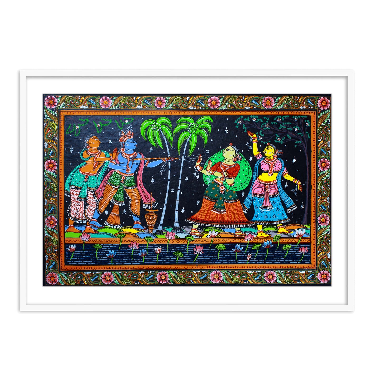 The Krishna Playing Holi with Gopiya Pattachitra Painting Framed Wall Art - The Atrang