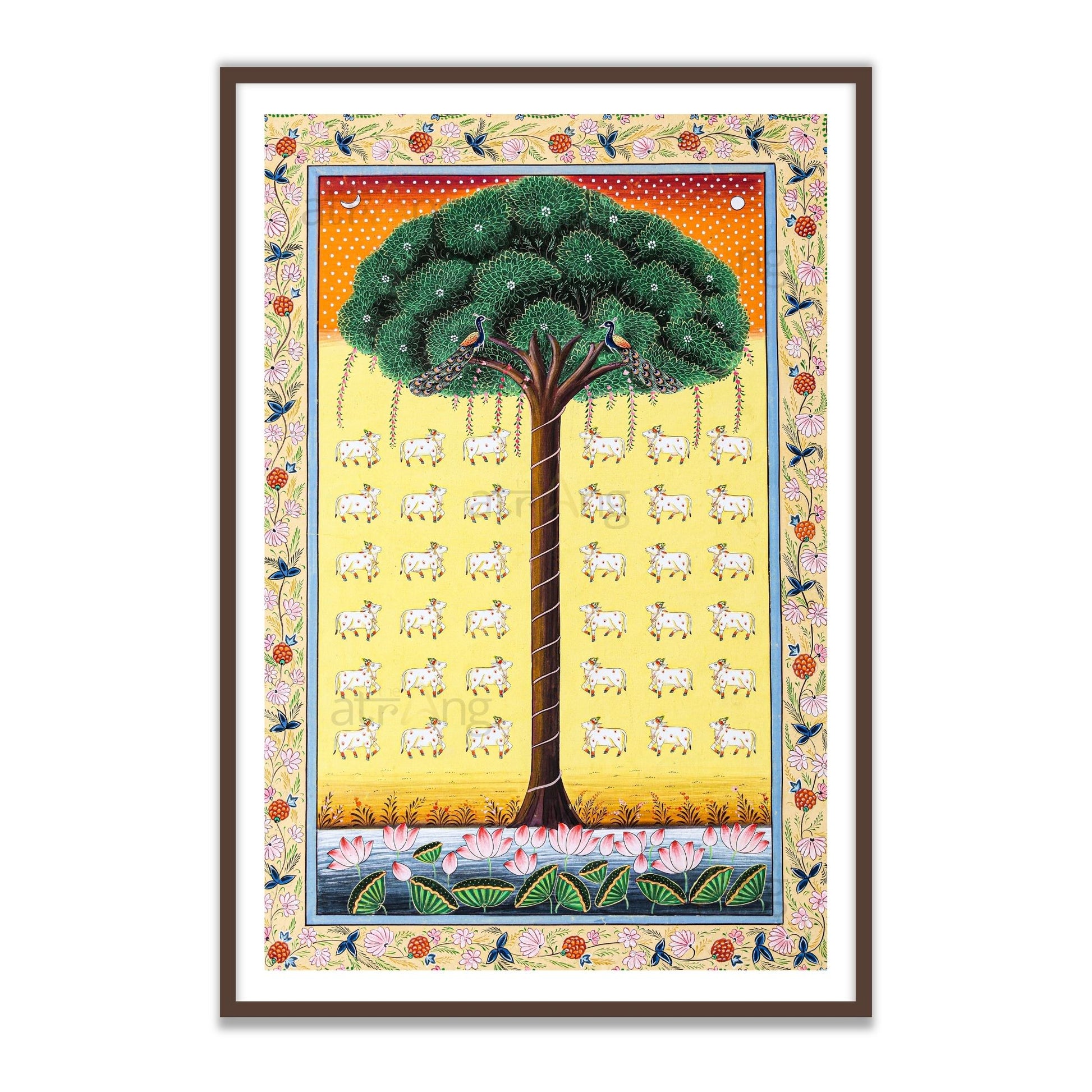 Buy Online Pichwai Tree of Life Pichwai Painting | Phad Indian Art for Wall Decor in Brown Frame by The Atrang